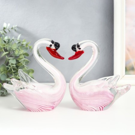 Souvenir glass "Swans in a pink strip with red beak" Set 2 pcs 13.5x6x16 cm