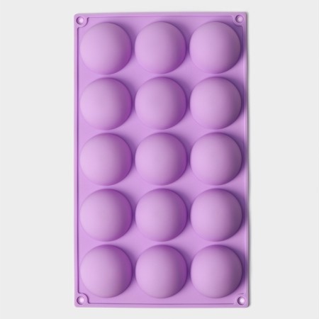 The form for baking is the “figure. Hemisphere ”, silicone, 28 × 16.5 × 2.3 cm, 15 cells (D = 4.7 cm), lilac color-2