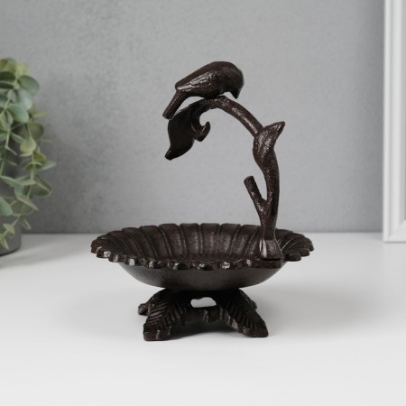 Souvenir cast iron stand "Bird on a branch above the flower" 17x15x13.5 cm-2