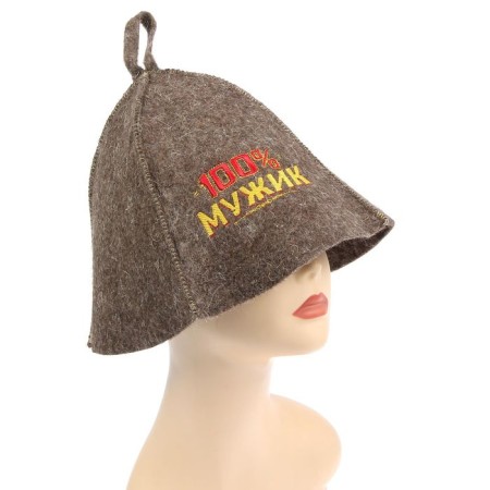 A cap for a bath with embroidery from gray felt "100% man"-1