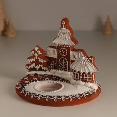 Polystone candlestick for 1 candle "Chapel from gingerbreads" 15x11.5x12.5 cm-3