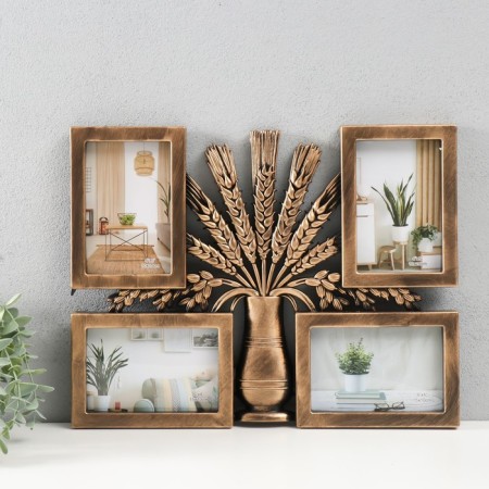 Photo frame plastic in 4 photos 10x15 "Vase with spikelets" Dark gold 41.5x32.2x2.5 cm