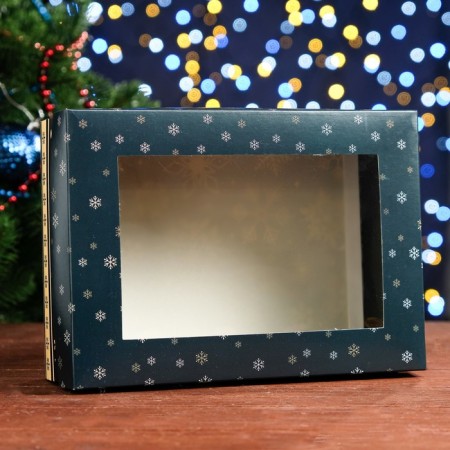 Gift box, with a window, the team "Happy New Year", 24 x 17 x 8 cm