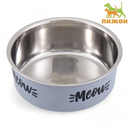 Bowl with silicone base "meow", gray, 500 ml
