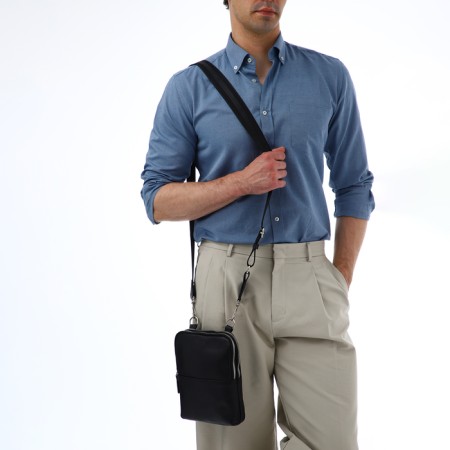 Male bag, textura over the shoulder, genuine leather, black color-9