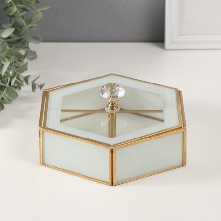 Casket glass with a metal frame "hexagon" transparent white 17.5x20x8 cm-1