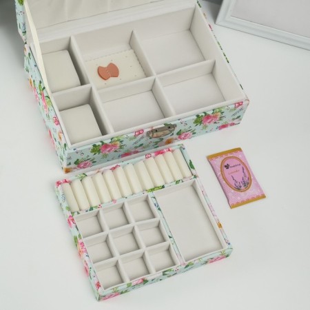 Casket to the leatherette for jewelry "Rosa on green" 18x27x9 cm-3