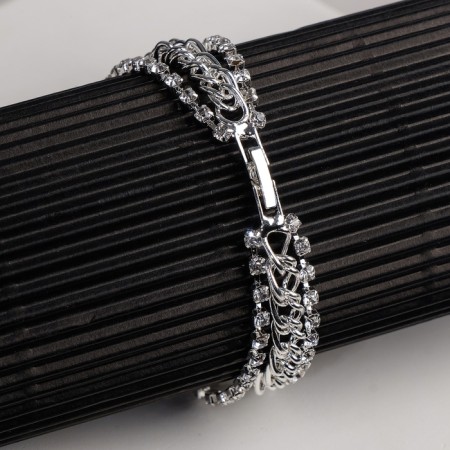 Bracelet with rhinestones "shine" chain, white color in silver, l = 18 cm-5