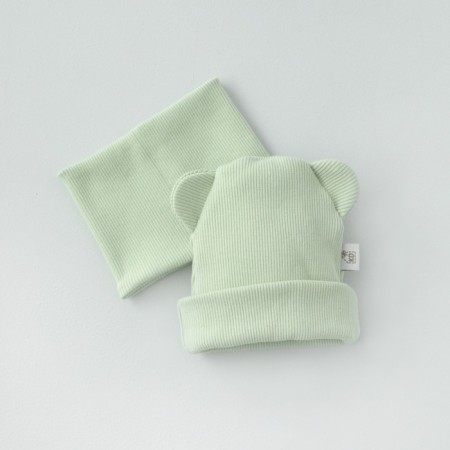 Kinderlitto Piccolino Kinderlitto kit, 2 items: hat, snood, age 3-6 months, olive color
