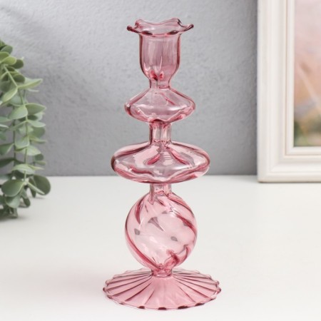 Glass of glass per 1 candle "Wave" transparent pink 9x9x21 cm
