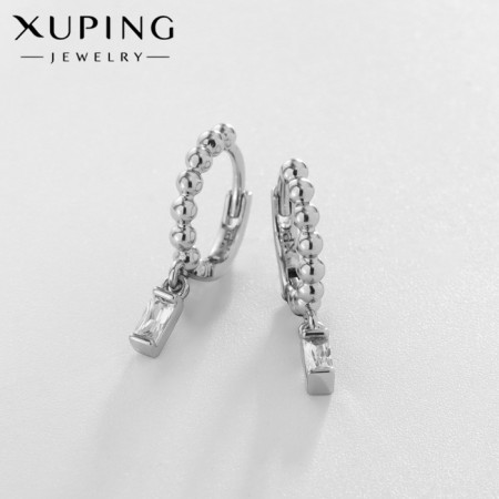Earrings with rhinestones Xuping Circle with bead, white color in silver