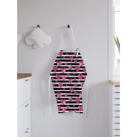 Apron kitchen with a photo print "Hearts and strips", adjustable, size OS-1