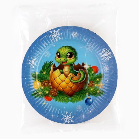 New Year's Papa plate "Happy New Year", a snake with toys, 18 cm, disposable-3