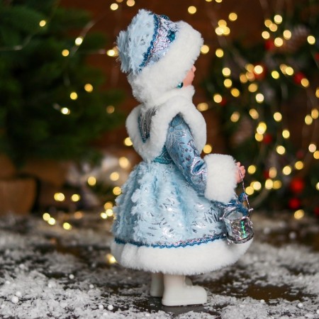 Snow Maiden "In a fur coat with stones and a drum" 30 cm, blue-1