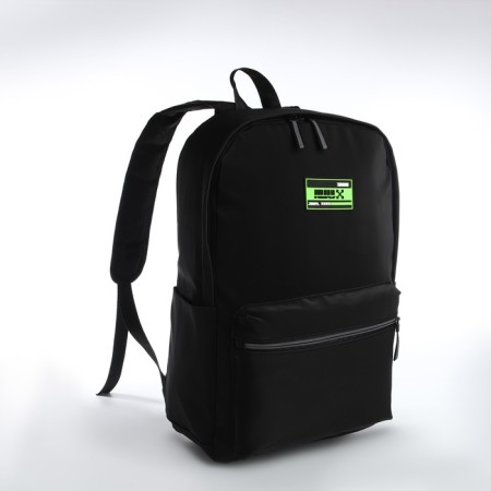 Young backpack from textiles with a zipper, waterproof, 2 pockets, black/green color-2