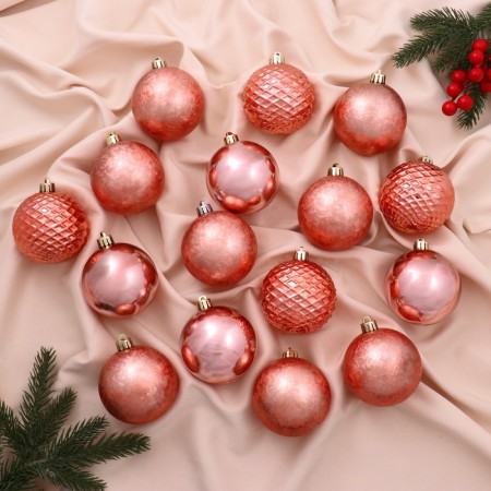Set of balls plastic D-7 cm, 16 pcs "Alet mesh assorted" pink gold