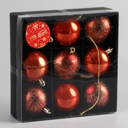 Set of balls plastic D-5.5 cm, 9 pcs "Frosty placket" ornament, brown-2