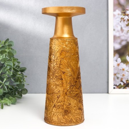 Polystone candlestick for 1 candle "Plant patterns" gold 25x9.5x9.5 cm-2
