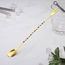 Spoon of barn stainless steel with a fork, length 32.5 cm, gold color