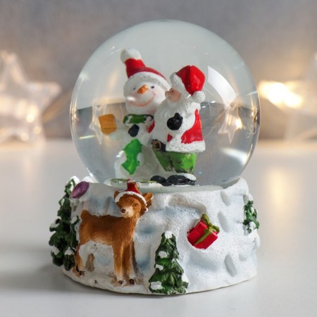 Souvenir Polystone Water Ball "Snowman and Santa Claus with Olennik" 7x6.7x8.8 cm-4