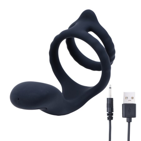 The erection ring of the oka-hoods, double, with vibration stimulation, Soft silicone, black-2