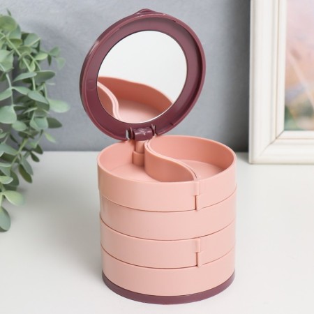 Plastic decoration box, mirror "round. Four levels" Pink 10x10x10 cm-1