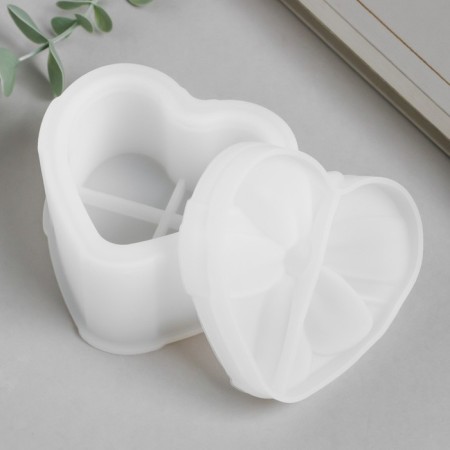 Mold Silicon "Casket - Bow Heart" with a lid 8.4x9.7x6.7 cm-1