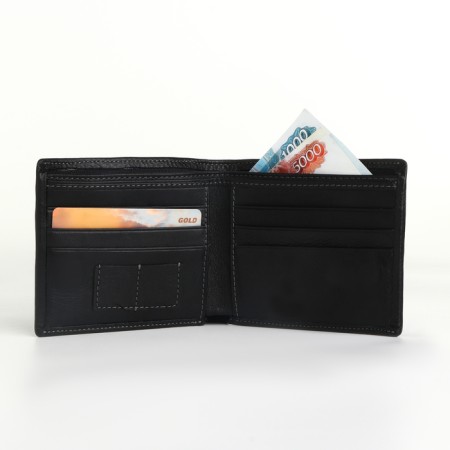 Male purse for magnet, clip for bills, separation for SIM cards, black color-4