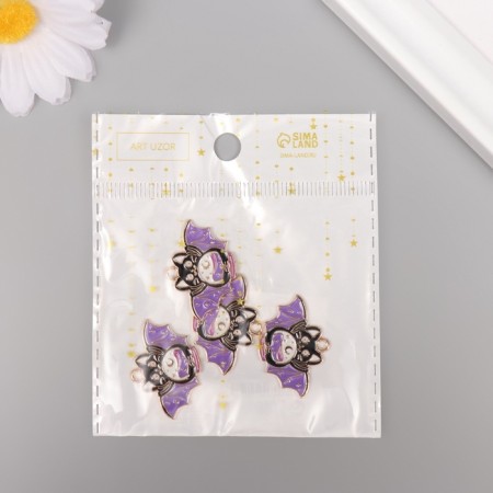 Decor for creativity metal, enamel "Cat-flying mouse" black-violet 2x2.9 cm-3