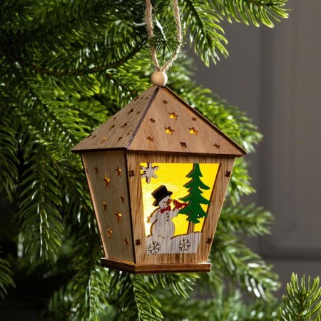 Christmas tree toy "Lantern with a snowman", from batteries, a glow of warm white