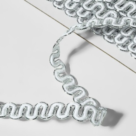 Decorative braid “Wave”, 10 mm, 10 ± 1 m, silver/white color-1