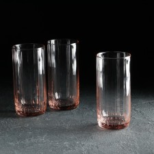 Set of glass glasses Leia, 3 pcs, 310 ml, pink