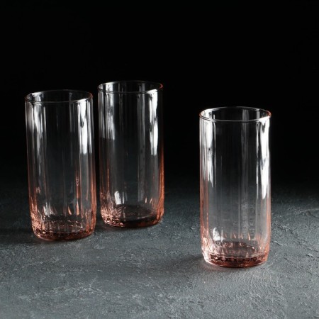 Set of glass glasses Leia, 3 pcs, 310 ml, pink