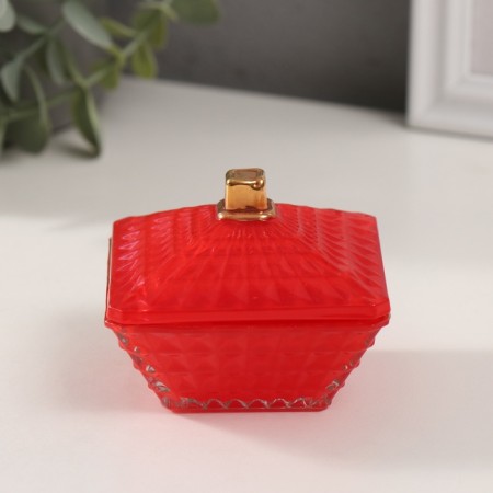 Casket glass "Flash" red with gold 7.5x7.5x6 cm-1