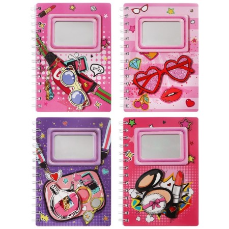 Notepad 60 sheets (12.7 x 19.3 cm) Mazari "Make Up", with a mirror, a linked inner block, 70 g/m2, 4 design mix