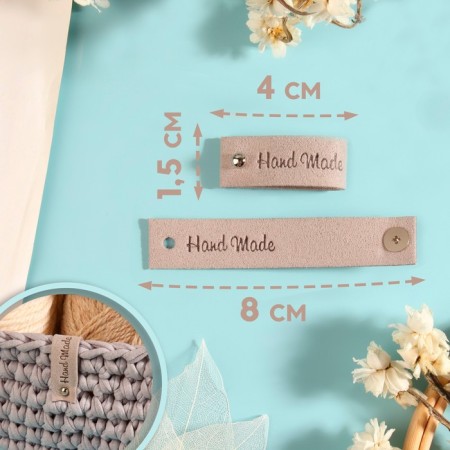 Tag with the "Hand Made" button, 8 × 1.5 cm, 10 pcs, color gray color-1