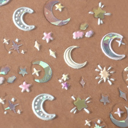 Nail stickers "Moon and stars", voluminous, multi -colored/holographic-2