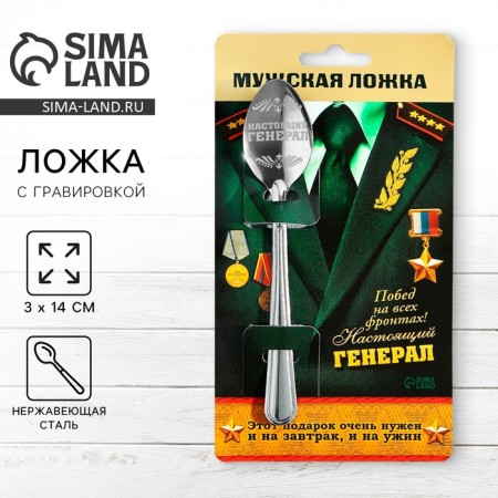 A teaspoon spoon with an engraving “Real General”, on a gift postcard, 3 x 14 cm.