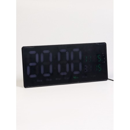 Electronic wall clock, calendar and thermometer, 36.2 x 15.5 cm, white numbers 10 x 4.5 cm 1076627