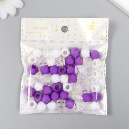 Plastic beads "Crystal polyhedron. Violet, white, transparent" set of 30 g 1x1x1 cm-3