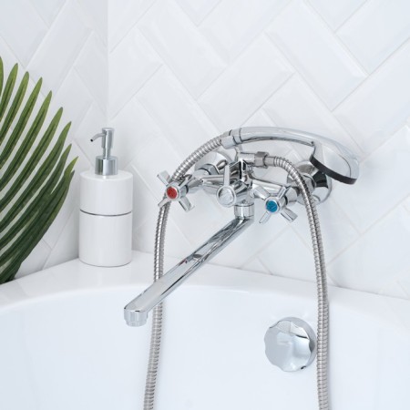 Bath mixer "RMS" SL118-140P, pour 350 mm, shower set, zinc, chromium-3