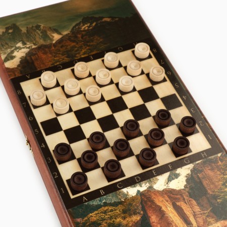 Backgammon "lion", wooden board 40 x 40 cm, with a field for playing checkers-3