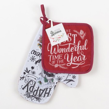New Year's kitchen set "Happy New Year": a mittens-output 20x28 cm, a grade 17x17 cm-5