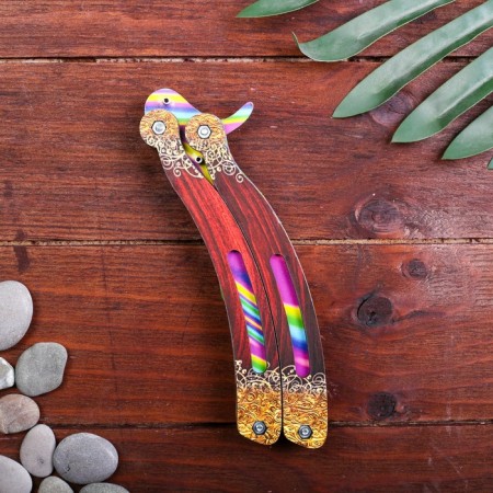 Wooden souvenir "Butterfly knife" Rainbow lines-2