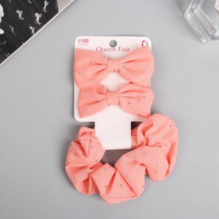 Hair set "Felicia" (elastic band 7 cm, 2 clamps 6.5 cm) shine, peach