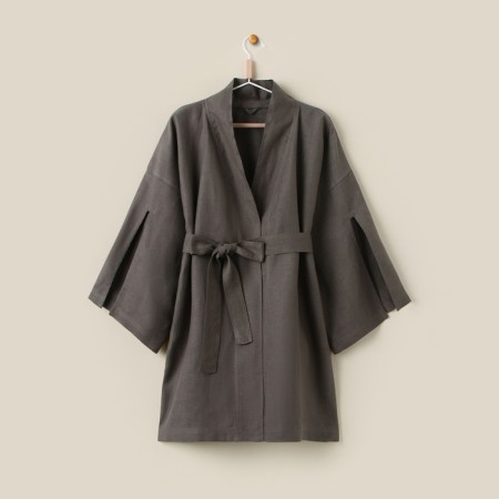 Women's bathrobe short SL Home "Graphite" b. graphite, size 44-52, 100% linen, 150g/m2