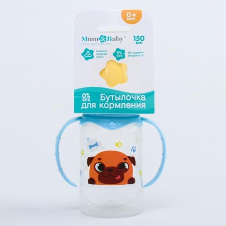 A bottle for feeding "Trend. Dogs ”, classic throat, 150 ml., 3 months, cylinder, with handles, blue color-7