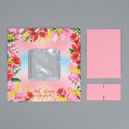 Box for sweets, confectionery packaging, 4 cells, “with all my heart”, 10.5 x 10.5 x 3.5 cm-4