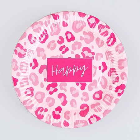 Disposable paper plate "Happy", leopard, 18 cm-1