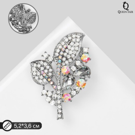 Brooch "Foliage" spring, white color in silver